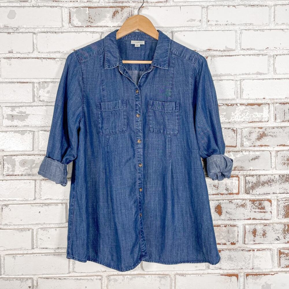 J. Jill Denim Chambray Blue Long Sleeve Button-Down Tencel Lyocell Top M